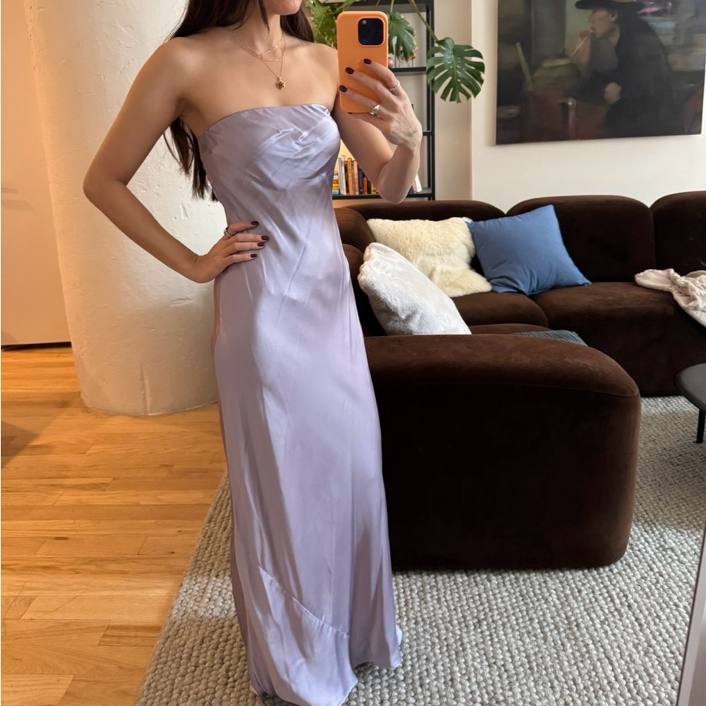 Strapless Lilac Satin Evening Dress